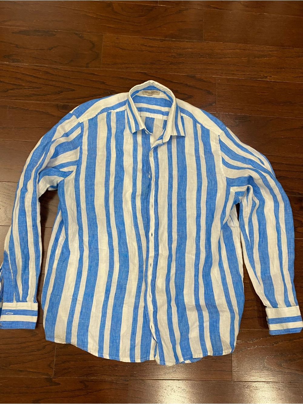 White And Blue Stripe Linen Shirt Sartoria Saracena Made In Italy Oversized Med